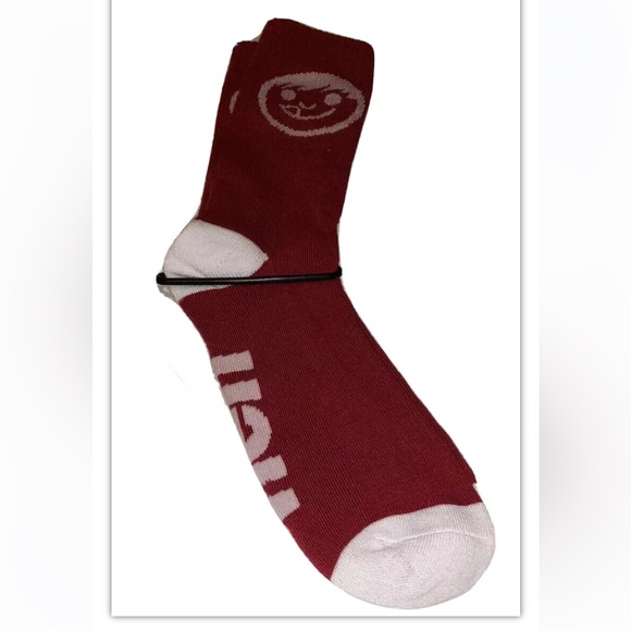 Neff Crew Socks 1 Pair Men 6.5-12 Red w/ White Face Logo Skate Snowboard BMX NEW - Picture 3 of 12